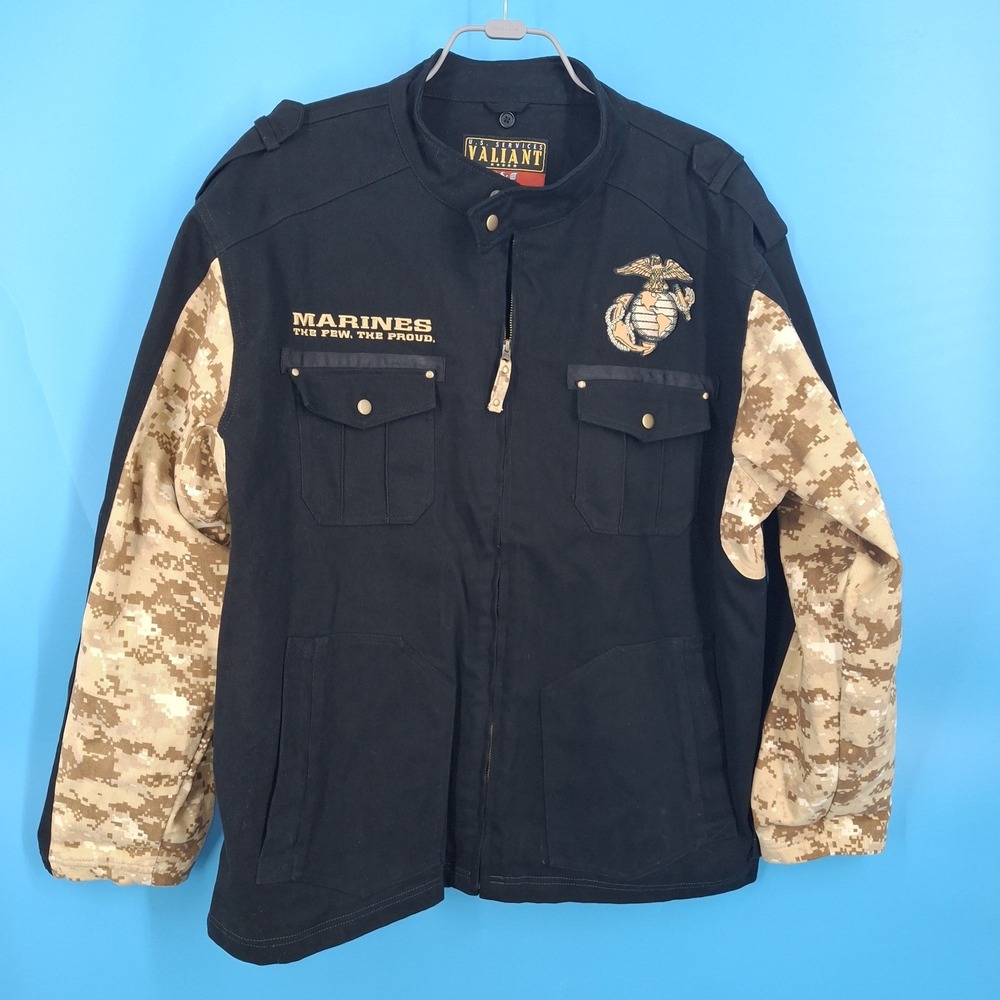 U.S. Services Valiant K&S MARINES Men's Blk Denim Bomber Jacket 2XL w/ liner - Picture 2 of 16